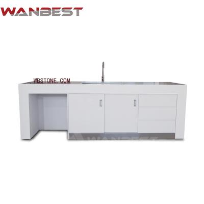 China Medium Shape Diamond Island Kitchen Countertop Latest Size Unique White Artificial Marble Custom Design for sale