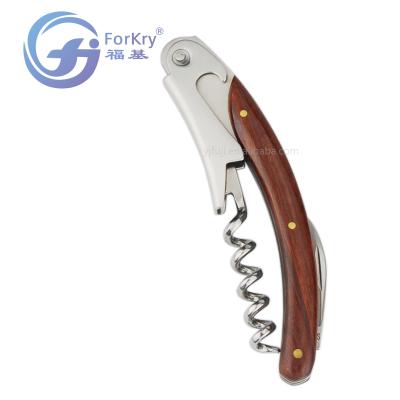 China FORKRY High Quality Hot Selling Stocked Classic Stainless Steel Wine Bottle Opener Classic Corkscrew with Rattan Red Wood for sale