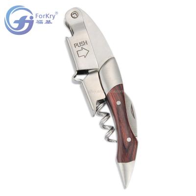 China FORKRY High Quality Gift Double Stocked Lever Stainless Steel Wine Bottle Opener Hot Selling Corkscrew With Wooden Handle for sale