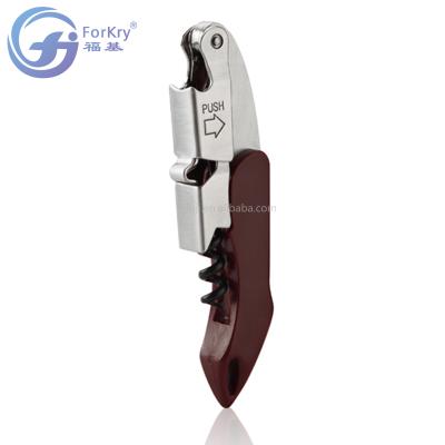 China FORKRY Gift Lever Stainless Steel Wine Bottle Opener Hot Selling Double Stocked Corkscrew With Plastic Handle for sale