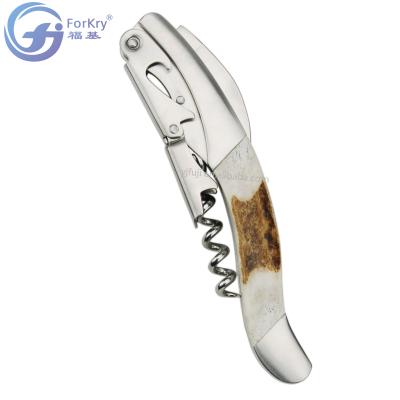 China FORKRY Gift Stocked Luxury High Quality Stainless Steel Wine Opener Corkscrew with Antler Handle for sale