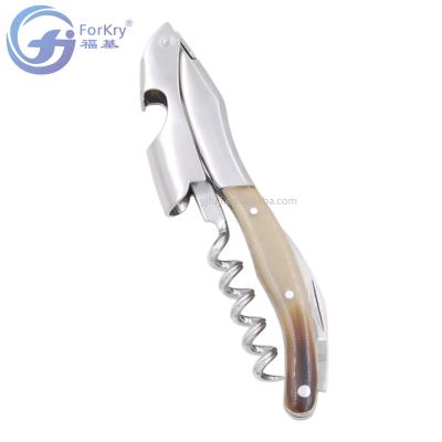 China FORKRY Hot Selling High Quality Classic Stocked Stainless Steel Wine Bottle Opener Corkscrew With Ox Horn Handle for sale