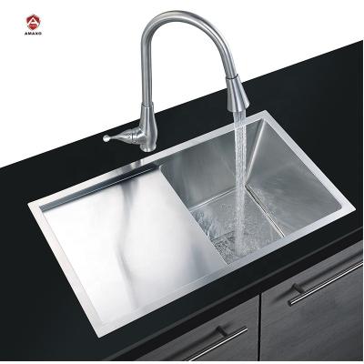 China Without Faucet Amaxo Top Quality Custom Stainless Steel Bowl Kitchen Sink SUS 304 Single Sink With Panel for sale