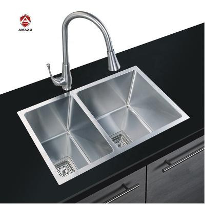 China Without Faucet High Quality Double Bowl Custom Handmade Stainless Steel Kitchen Sink for sale