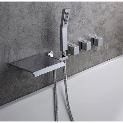 China Kaiping Industry 5 Holes Sanitary Metered Faucets Bathroom Fittings Led Waterfall Changing Lightweight Bathtub Faucet for sale