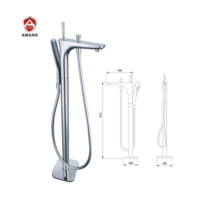 China Brass Floor Mounted Slide Bar Bath Faucet Floor Standing Brushed Finish Bath Shower Mixer Tap for sale