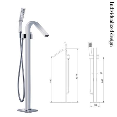 China Without Slide Bar Contemporary Design Single Lever Square Freestanding Bathtub Shower Floor Faucet for sale