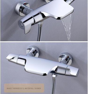 China Without Slide Bar Chrome Luxury Tub And Shower Faucet With Thermostatic Functional for sale