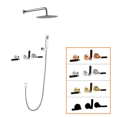 China Without sliding bar luxury shower faucets set bathroom wallfaucet rainfall overhead shower and hand shower for sale