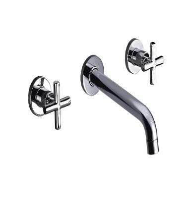 China Faucets Chrome Handle Water Faucet Brass Metered Wall Mounted Bathroom Faucet Double With Waterfall Spout Faucets for sale