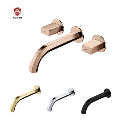 China 2019 Hot Sales Metered Faucets Three Hole Wall Mount Bathroom Sink Faucet for sale