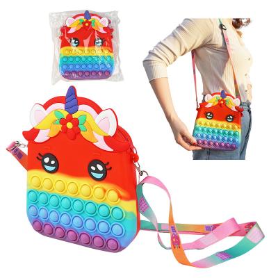 China Cute And Easy To Carry 2 In 1 Silicone Rainbow Bubble Noise Pushing Push Up Shoulder Bag Stress Reliever Shaky Person Sensory Toys For Kids for sale