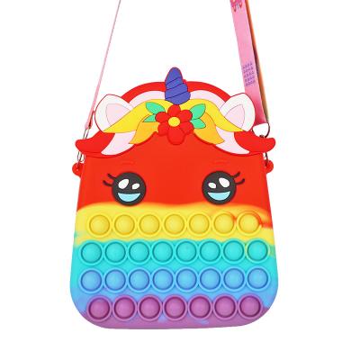 China 2022 New Style Waterproof Large Unicorn Silicone Push Pop Bubbles Bag Stress Reliever for Kids Girls for sale