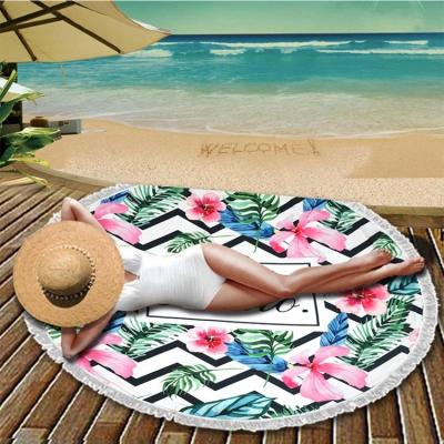 China Wall Tapestry Picnic Blanket Flamingo 150cm Portable QUICK DRY Round Beach Towel With Tassel for sale