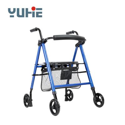 China Outdoor hot sales light weight 4 legs folding rollator aluminum walker with shipping carts for the elderly for sale