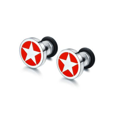 China Other High Quality Men's Titanium Steel Stud Earrings Round Simple Star Pentagon Stud Earrings Classic Pie Type for sale