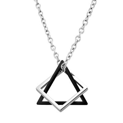 China Male Hiphop Square Triangle Pendant For Men Streetwear Modern Stainless Steel Trendy Geometric Stacking Necklace for sale