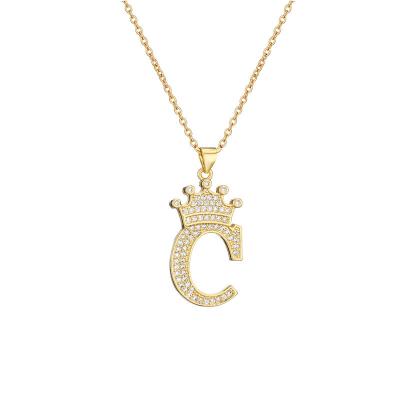 China Vintage Hot Selling High Quality Keep Gold Color Micro Paved Zircon Copper Brass Letter Pendant Necklace for sale