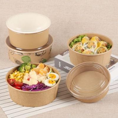 China Disposable 300g / 320g Kraft Paper Bowl For China Salad for sale