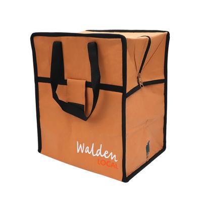 China Wholesale Recyclable Reusable Washable Waterproof Insulated Brown Kraft Paper Lunch Bag Delivery Picnic Cooler Bag for sale