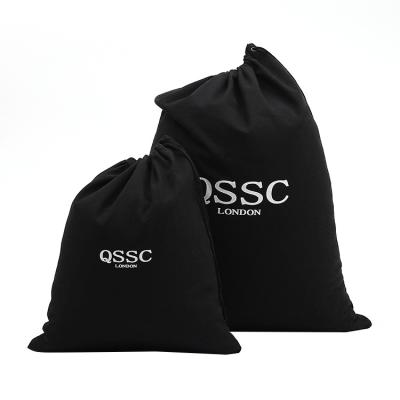 China Recyclable Black Custom Organic Cotton Drawstring Bags With Your Logo Printed for sale