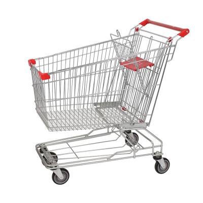 China Unfolding Heavy Duty Hand Push Asian Supermarket Metal Shopping Trolley Customized Logo Style for sale