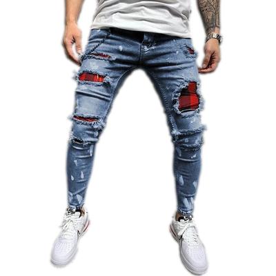 China 2021 New Italy Viable Style Men's Jeans Pants Destroyed Art Patches Jeans Skinny Biker White Men Slim Pants Men Fashion Jeans for sale