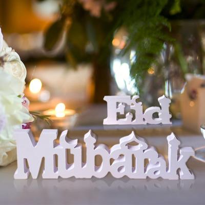 China High Quality Eid Mubarak Wooden Ornament Eid Mubarak Letter Sign Decoration Plywood Home Table Decorations Eid for sale