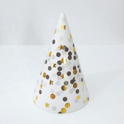 China Hot Stamping Papercard INS Gold Foil Paper Cone Birthday Party Hat For Kids for sale