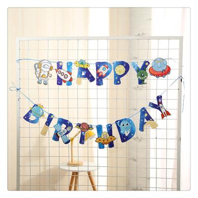 China Astronaut Glossy Birthday Flag Pull Birthday Party Decoration Space Spaceship HAPPY BIRTHDAY Banner For Birthday Party Decoration for sale