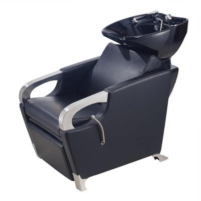 China Mid Century Modern Modern Shampoo Chairs Barber Shop Shampoo Chair Salon Sink Luxury Black Electric Rotating Wash Unit for sale