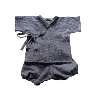 China Eco-Friendly Loose Plain/Washable/Breathable Gray Linen Fabric Baby Boy Clothes Set Shirt And Shorts Kids Clothes for sale