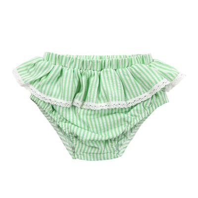 China Summer Viable Baby Bloomers Shorts Kids Green Striped Lace Baby Bloomers Woven Bloomer for sale