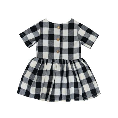 China Viable New Design Girls Daily Short Sleeves Kids Apparel Woven Plaid Dress Baby Dresses for sale