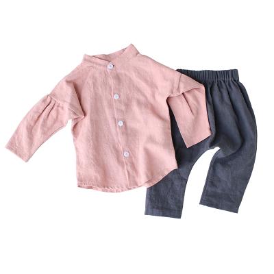 China Kids Casual Clothes Outfits Blouse And Pants Springs Solid Organic Cotton Girls Kids Dressing Sets for sale