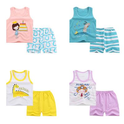 China Breathable Washable Comfortable Wholesale Organic Cotton Kids Shorts Sets Cute Print Kids Summer Clothing Sleeveless Set for sale