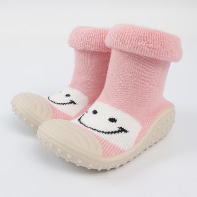 China Baby Antibacterial Socks With Rubber Soles With Smile Print Toddlers Cartoon Socks for sale