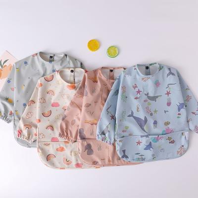 China Long Sleeve Casual Toddler Organic Cotton Baby Bibs Polyester Cute Printed Waterproof Cloth Bib for sale