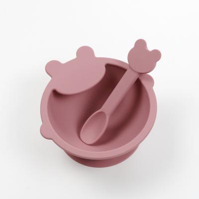 China Customized BPA Free Printing Logo Waterproof Tableware Baby Bib Silicone Bowl Set With Spoon for sale