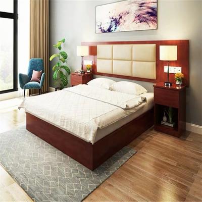 China High Quality Unique PANEL Walnut Wood Hotel Twins Fabric Upholstery Bedroom Furniture Scenography Single Bed for sale