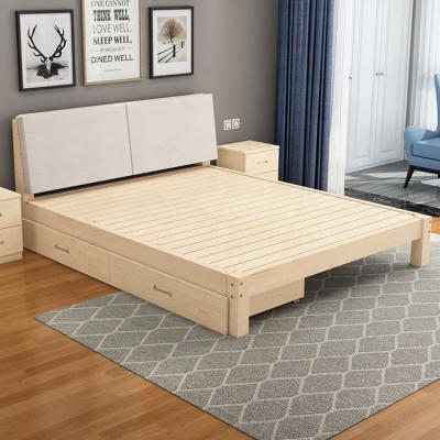 China Modern Wooden Frame Queen Bedroom Home Furniture Room Bed Storage Hotel Tall Double Beds for sale