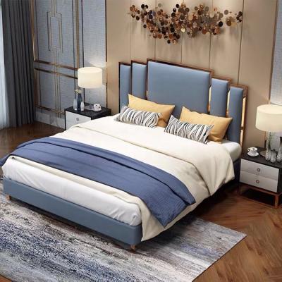 China (Size) Factory Wholesale Adjustable Modern Bedroom Furniture Set Double King Queen Wood Leather Beds With Nightstand for sale