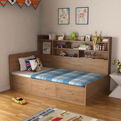 China Storage White Oak Bedroom Furniture MFC Solid Wood King Queen Size Kids Single Double Bed for sale