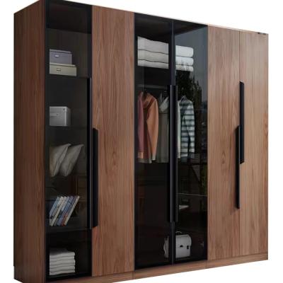 China Customize Beat Selling Home Large Size Dark Wood Wardrobe Furniture Glass Door Wardrobe Closet for sale