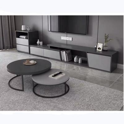 China Customized Modern Wood Living Room Furniture Set Folding TV Stand Cabinet End Round Coffee Table for sale