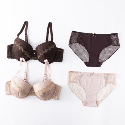 China Hot Selling Women Floral Lace Padded Pump Bra Set Stretchy Sheer Panties 2 Pcs Panty Bra Sets Fully Adjustable Straps Lift Up Bra Set for sale