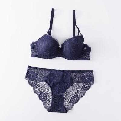 China New Arrival Breathable Sheer Lace Panties Bra Set 2 Pcs Ultra Thin Lift Up Soft Bra Sets Skin Friendly Underwire Lace Bra Set Women for sale