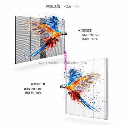 China P3.91-P7.81 indoor or outdoor transparent window glass LED wall display mall display indoor or outdoor transparent video mode 2021 for sale