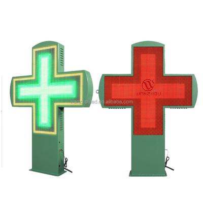 China Stores Double Sided Outdoor Pharmacy Sign Crossroads Church Hospital Chemist Drugstore Medical Store LED Screen Green IP65 for sale