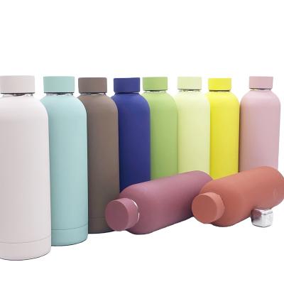 China Sustainable STOCKED Rubber Liner 500ml Vacuum Insulated Stainless Steel Sports Water Bottle Thermos Tumbler With Lid for sale